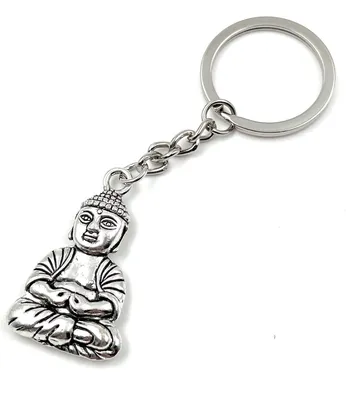 Produktbild von Onwomania Mönsch Buddha Schlüsselanhänger Metall Glücksbringer in Alu Geschenkbox, ideal zum Verschenken