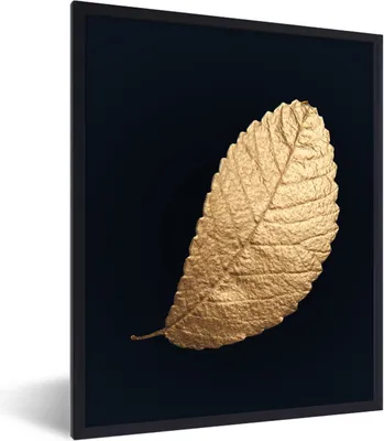 Produktbild von MuchoWow® Gerahmtes Poster Gold - Blätter - Schwarz - Pflanzen - Luxus - Natur 60x80 cm - Poster mit Schwarzem Bilderrahmen Wandposter Rahmen Foto Bilder - Premium - Wanddeko Wohnzimmer