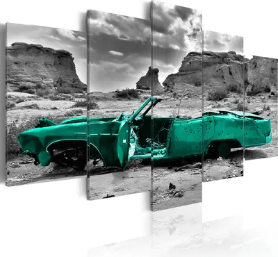 Immagine prodotto di Quadri su tela 200x100 cm c-A-0065-b-n quadro su tela non tessuta 5 pezzi stampa d'arte moderna arte murale XXL decorazione murale design quadro murale AUTO WRACK DESERTO PAESAGGIO NATURA