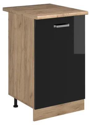 Produktbild von Küchenunterschrank Vicco R-Line Schwarz Hochglanz/Goldkraft Eiche 50 cm Arbeitsplatte Goldkraft Eiche, Model 70396