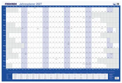Image de FRANKEN PKH100227 FRANKEN horizontal Jahresplaner, Tageseinteilung 91,0 x 61,0 cm