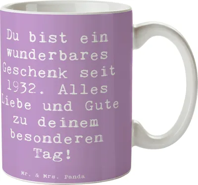 Produktbild von Mr. & Mrs. Panda Teetasse Spruch 1932 Geburtstag Geschenk - Lavendeltraum - Alter, einzigartige Geschenke, Becher, Feier, Kaffeetasse, Happy Birthday, Trinkbecher, Tasse