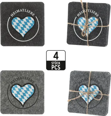 Produktbild von 4 Untersetzer Filz Heimatliebe Bayern Raute Bierdeckel