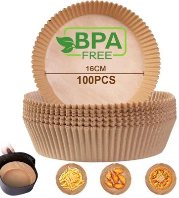 Immagine prodotto di Carta da forno per friggitrice ad aria, 16 cm, 100 fogli, senza BPA, impermeabile, resistente all'olio