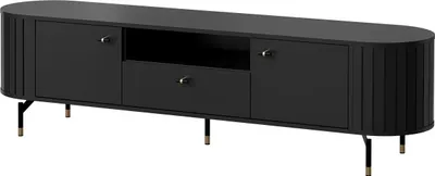 Produktbild von MIRJAN24 TV-Lowboard Zante 180 2D1S 05, TV-Tisch mit Griffe und Füße aus Stahl, zwei Drehtüren und Schublade (Farbe: Schwarz)