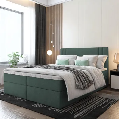 Produktbild von Bett Boxspringbett BEST, Mit Topper T25 und Bettkästen - Doppelbett, Stauraum, Schlafzimmer, Polsterbett (160x200, Grün- ITAKA 10)