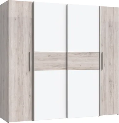 Produktbild von Furniture24 Kleiderschrank Narago Klts62321-P79 Schwebetürenschrank Mit Drehtüren 200.1 X 190.5 X 61.2 Cm Sandeiche/Weiß