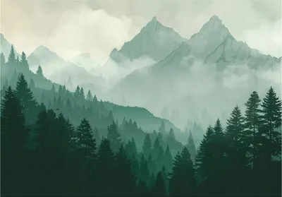 Produktbild von Fototapete Wald Gebirge Natur - 350x250 cm - Vliestapete Wohnzimmer Schlafzimmer - Vlies Fototapete Grün - 16091VX7