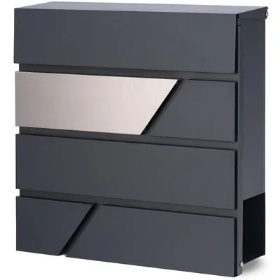 Produktbild von Verda Briefkasten mit Zeitungsfach, 37 x 37 x 11 cm, Anthrazit RAL7016, Silber, 2X Schlüssel, Montagematerial Postkasten Designer Wandbriefkasten