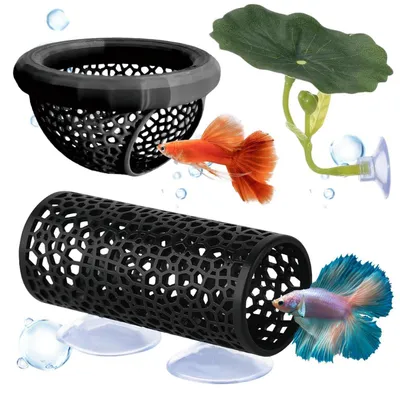 Produktbild von Aquarium Deko Set Höhle Tunnel Lotusblatt Betta Fisch Versteck