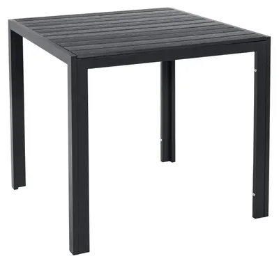 Imagen del producto de Mesa de jardín - Mesa cuadrada para exteriores - 75x75x72 cm - Estructura de aluminio - Tablero de madera compuesta (WPC) - Resistente a la intemperie y al calor - Antideslizante - Ideal para balcones y terrazas - Color negro