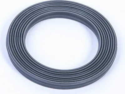 A close-up studio shot of a gray rubber gasket with ribbed texture, placed on a white background.