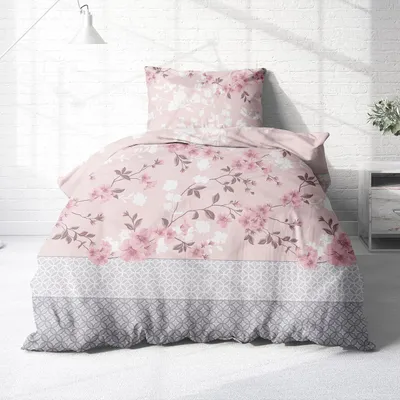 Produktbild von Bettwäsche aus 100% Baumwolle 2tlg. 155x220 + 80x80 cm Blumen rosa