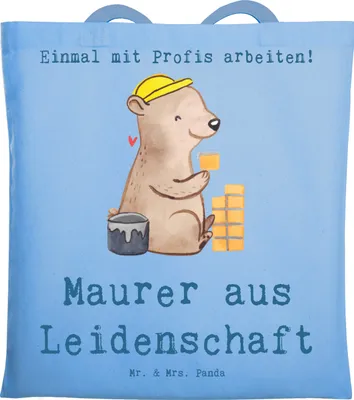 Produktbild von Mr. & Mrs. Panda Einkaufstasche Maurer Leidenschaft - Sky Blue - Geschenk, Lustig, Shopping Tasche, Laptoptasche, Handwerker, Schultasche, Tote Bag, Stoffbeutel, Spruch