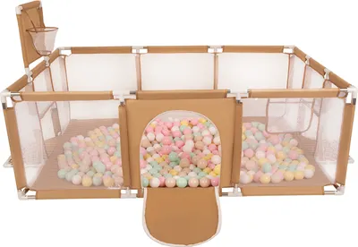 Produktbild von Selonis Laufstall Baby Großer Spielplatz Mit 100 Bälle Laufgitter Für Kinder, Beige:Pastellbeige/Pastellgelb/Weiß/Minze/Puderrosa