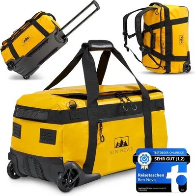 Produktbild von Unyqoos® Reisetasche mit Rollen – 3-in-1 Trolley, Rucksack & Duffle, 60 L, TPU-beschichtetes Polyester, groß/medium, Gelb, Reise & Sport, Uni