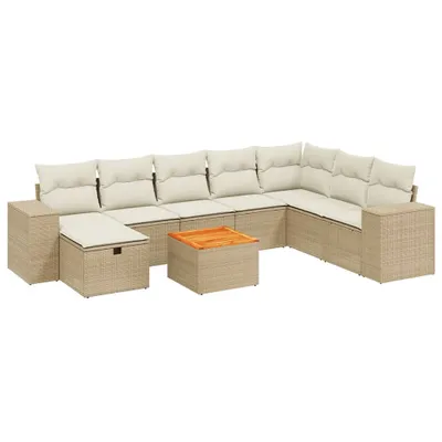 Produktbild von 9-tlg. Garten-Sofagarnitur mit Kissen Beige Poly Rattan
