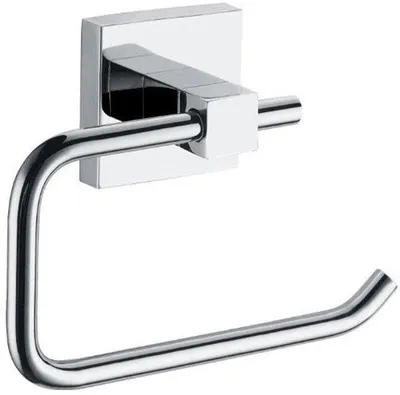Imagen del producto de Soporte de papel higiénico de pared Unyqoos® fabricado en acero inoxidable 304, con acabado cromado. Base cuadrada, montaje sencillo en la pared, incluye material de fijación