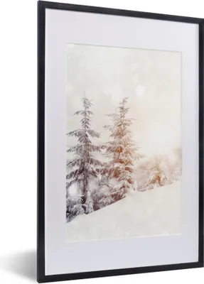 Produktbild von MuchoWow® Gerahmtes Poster Baum - Schnee - Winter 40x60 cm - Poster mit Schwarzem Bilderrahmen Wandposter Rahmen Foto Bilder - Poster in Rahmen