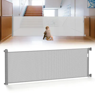 Zdjęcie produktu dla Barierka ochronna do schodów XINZI, rozkładana, do 300 cm, szara, wykonana z PVC, z podwójnym zamkiem i obsługą jedną ręką, przeznaczona dla dzieci i zwierząt domowych