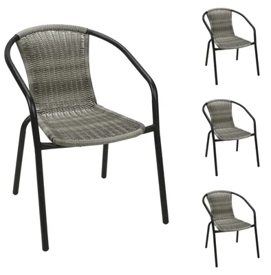 Produktbild von 4 Stück Stabiler Polyrattan Bistrostuhl Stapelstuhl Grau meliert