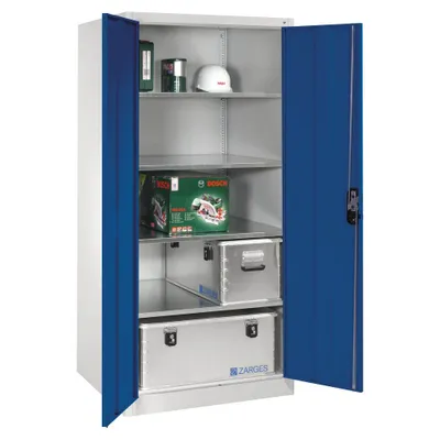 Produktbild von CP Stahlschrank 8924-00 S10167 lichtgrau, enzianblau 4 Fachböden 93,0 x 80,0 x 195,0 cm, aufgebaut, 1 St.