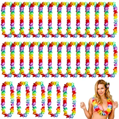 Hawaii-Ketten, 30 Stück, bunt, Polyester, 100 cm Umfang, wiederverwendbar