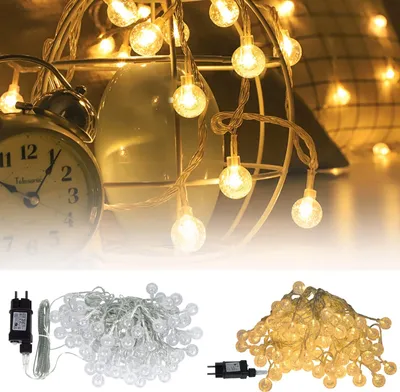 Zdjęcie produktu dla Łańcuch świetlny YARDIN LED w kolorze ciepłej bieli z 8 trybami pracy i funkcją migania, 20 m, 160 diod LED, przezroczysty, z wtyczką, do dekoracji imprezowych, tarasu i balkonu