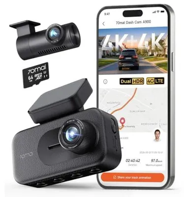 Zdjęcie produktu dla Kamera samochodowa - Dwukanałowa - Przód 4K - 64 GB microSD