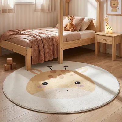Produktbild von Volero - Waschbarer Spielteppich Rund - Sammy Giraffe Gelb - Ø 80 cm - Kinderzimmer, Babyzimmer - Klassik