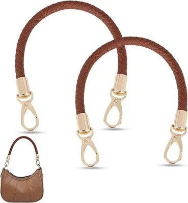 Produktbild von 2 Stück Handtas-Griffe, 40 cm, Leder, geflochtene Riem, Kunstleder, Handtaschen, Reservegriff, Taschen-Griffe für kleine Taschen, Schultertaschen, braun