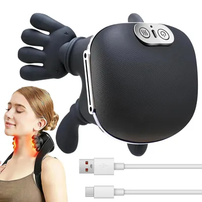Zdjęcie produktu dla Masażer do szyi 4D z funkcją podgrzewania, bezprzewodowy masażer Shiatsu do szyi i ramion, 3 tryby masażu, 2 poziomy podgrzewania, timer, ładowanie przez USB