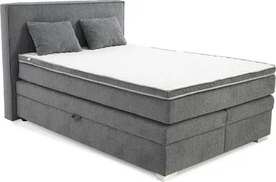 Produktbild von Boxspringbett 140x200 cm Box Bonell Federkernmatratze H4 Topper in Chenille Grau / 20010