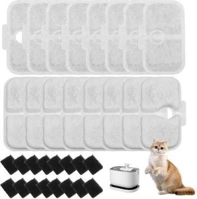 Produktbild von Kattentrinkwasserfilter mit 32 Teilen, 16 Filtermustern und 16 Schaumkappen, für Petlibro Wasserfontänen.
