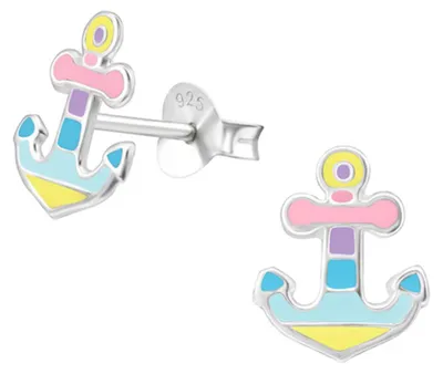 Produktbild von Kinderohrstecker: Mädchen Ohrringe Silber „Anker in Pastell“