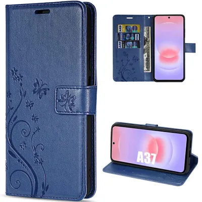 Image de Coque pour Samsung Galaxy A37 5G, Protection Antichoc Anti-Rayures CuirPolyuréthaneBleu Marine Motif Fleur