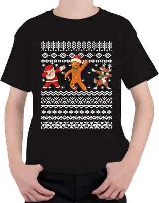 Produktbild von Dabbing Santa Cookie Lebkuchen - Ugly Christmas Sweater Weihnachten Uni Kinder T-Shirt, Schwarz, 116