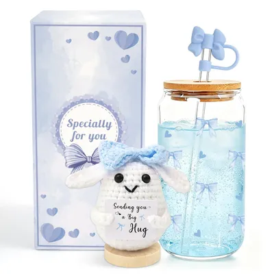 Imagen del producto de Vasos de vidrio con tapa y pajita, de 300 ml, para adolescentes