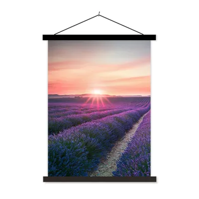 Produktbild von MuchoWow® Textilposter Lavendel - Lila - Blumen - Himmel 120x160 cm mit schwarzem Rahmen - Magnetischer