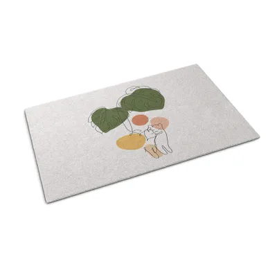 Produktbild von Fußmatte für die Tür – Unterlage zur Aufnahme von Schmutz – Rutschfeste Fußmatte für Innen- und Außenbereich – 60x40 cm – Motiv: Katzen und Monstera