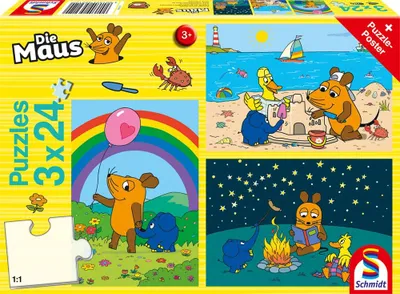 Image de 3 x 24 pièces Schmidt Spiele Kinder Puzzle La souris Bons amis 56212