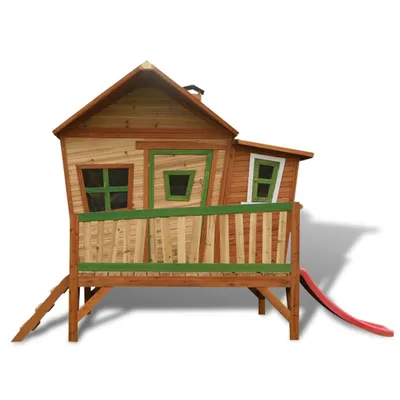 Obrázok produktu pre AXI Crooked Emma Playhouse Brown/green - Red Slide, domček na piliéroch, 2 rok / roky, 1 dvere/dverí, Šmykľavka, Drevo