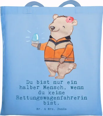 Produktbild von Mr. & Mrs. Panda Beutel Rettungswagenfahrerin Herz - Sky Blue - Geschenk, Shopping Tasche, Schultasche, Laptoptasche, Tote Bag, Einkaufstasche