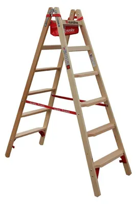 Produktbild von Euroline Holz Stufenstehleiter mit Comfort-Stufen mit Werkzeugablage 2x6 Stufen