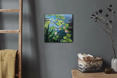 Produktbild von Coloray Hodiny Unikátní 30x30 cm  Tiché hodiny Pro obývací pokoj a kuchyň Nástěnné hodiny Plátno Bílé ručičky hodin - Květy jezera