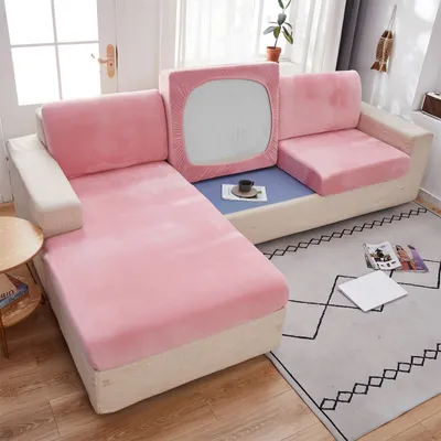Obrázek produktu pro Stretch Sofa Seat Cushion Cover, Velvet Sofa Cover Non-Slip Cover Cover Cover For Sofa Seat Cushion, Chaise Longue Slipcover (1-Seater Large,Pink)