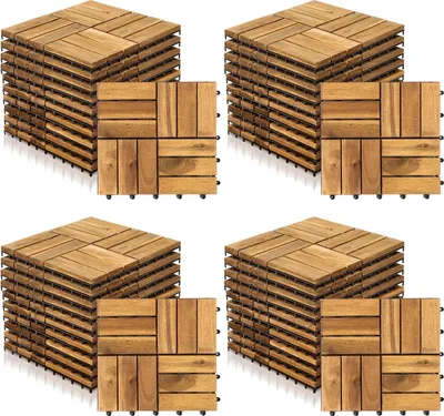 Produktbild von Izrielar 44 Stück Holzfliesen 12-Latten 4 qm, 30x30cm Terrassenfliesen Klickfliesen Balkonfliesen mit Drainagensystem, Wetterfest aus Akazienholz