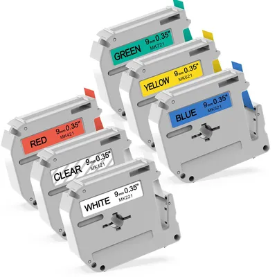 6er-Pack Kompatibles Schriftband 9 mm x 8 m für Brother P-touch