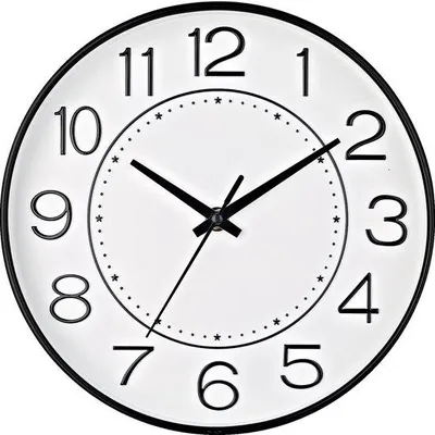 Zdjęcie produktu dla Nowoczesny, cichy zegar ścienny o średnicy 25 cm z cyframi arabskimi i wskazówką sekundową, czarno-biały