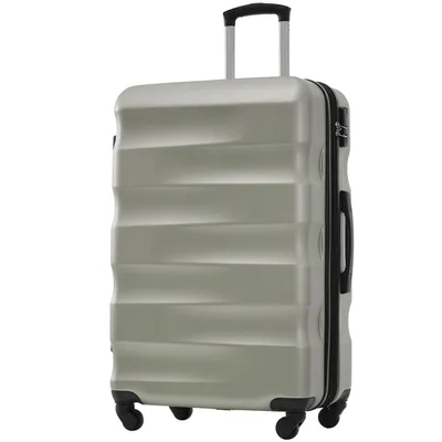 Produktbild von Flieks Koffer, Trolley mit Linien, Reisekoffer mit Schloss und 4 Rollen, Hartschale Trolley, große Fassungsvermögen, XL, 76.5 x 50 x 31, Graugrün